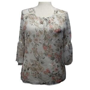 Tribal Jeans Women’s Floral Blouse Size M – Lightweight Crochet Boho Cottagecore